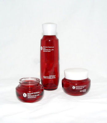 Emulsão de vidro cosmético vermelho personalizado, frasco e frascos 130ML 100ML 50ML 30ML